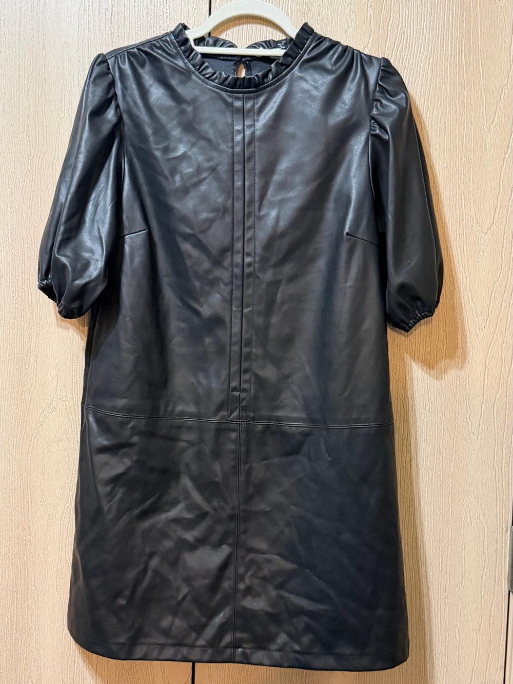THML Black Faux Leather Ballon Sleeve Mini Dress